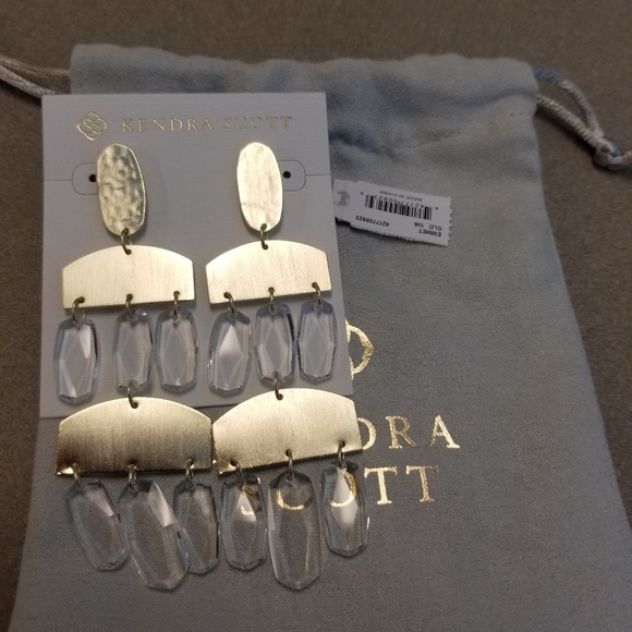 NWT Kendra Scott Emmet earrings Gold Clear Glass - Picture 2 of 3